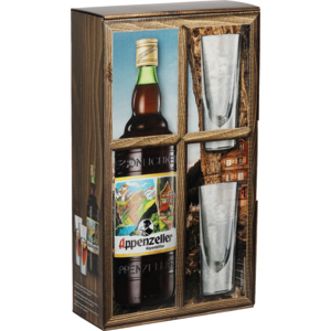 Appenzeller Alpenbitter Geschenkpackung mit 2 Longdrinkgläser 29% Vol., Flasche zu 100 cl