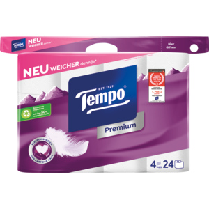 Tempo Toilettenpapier Premium, 4-lagig, weiss, 120 Blatt, 24 Rollen