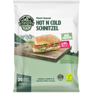 The Green Mountain Plant-based Schnitzel Hot n Cold, paniert, vegan, tiefgekühlt, 20 x 80 g The Green Mountain Plant-based Schnitzel Hot n Cold, paniert, vegan, tiefgekühlt, 20 x 80 g