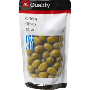 Quality Griechische Oliven "Chalkidiki" grün, EXTRA GROSS, mit Stein, 600 g Quality Griechische Oliven "Chalkidiki" grün, EXTRA GROSS, mit Stein, 600 g