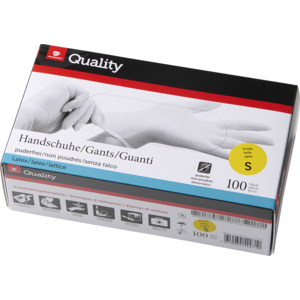 Quality Einweghandschuhe Latex, puderfrei, Grösse S, weiss, 10 x 100 St Quality Einweghandschuhe Latex, puderfrei, Grösse S, weiss, 10 x 100 St