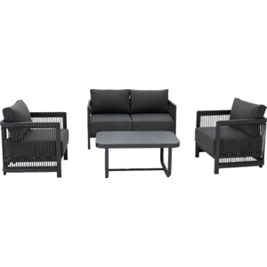 Santorini Lounge 4-teilig, 1 Bank, 2 Sessel, 1 Tisch, dark grey