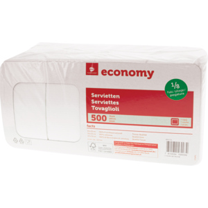 Economy Servietten, 1/8, 1-lg. 33 x 33 cm, weiss, 10 x 500 St Economy Servietten, 1/8, 1-lg. 33 x 33 cm, weiss, 10 x 500 St