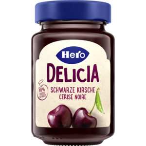 Hero Delicia Original schwarze Kirschen Konfitüre, 60% Fruchtanteil, 290 g