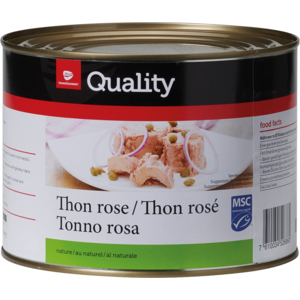 Quality MSC Thon rosé Skipjack, solid, nature, 6 x 1,88 kg Quality MSC Thon rosé Skipjack, solid, nature, 6 x 1,88 kg