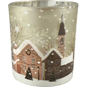 Windlicht Winterdorf, brauntöne Glas, 7 x 7 x 8 cm