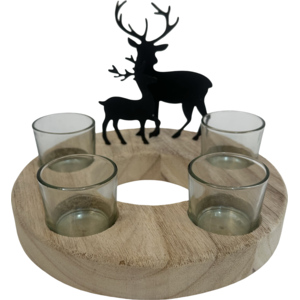 Teelichthalter rund mit Hirsch, 4 Gläsern, 22 x 22 x 14,5 cm