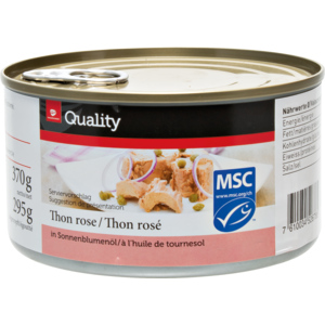 Quality MSC Thon rosé Skipjack, solid, in Sonnenblumenöl, 4 x 370 g Quality MSC Thon rosé Skipjack, solid, in Sonnenblumenöl, 4 x 370 g