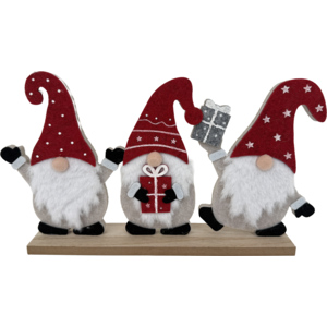 Santas auf Holzsockel mit Geschenken Santas auf Holzsockel mit Geschenken