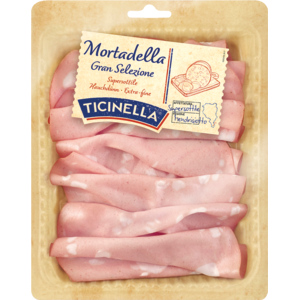 Ticinella Mortadella hauchdünn geschnitten, 5 x 135 g Ticinella Mortadella hauchdünn geschnitten, 5 x 135 g