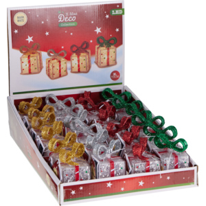 Geschenk mit Glitzer und LED, 7 cm, assortiert Geschenk mit Glitzer und LED, 7 cm, assortiert