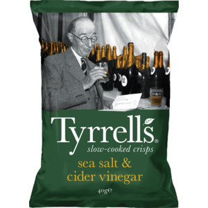 Tyrrells Chips, sea salt & cider vinegar, 18 x 40 g Tyrrells Chips, sea salt & cider vinegar, 18 x 40 g