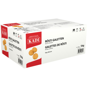 Kadi Rösti-Galetten vorfrittiert 50 g, TK, 2 x 2,5 kg Kadi Rösti-Galetten vorfrittiert 50 g, TK, 2 x 2,5 kg
