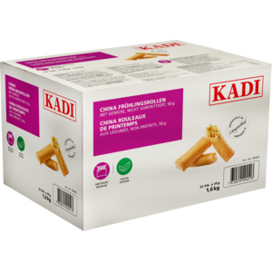 Kadi Frühlingsrollen China Gemüse nicht vorfrittiert, TK, 32 x 50 g / 1,6 kg Kadi Frühlingsrollen China Gemüse nicht vorfrittiert, TK, 32 x 50 g / 1,6 kg