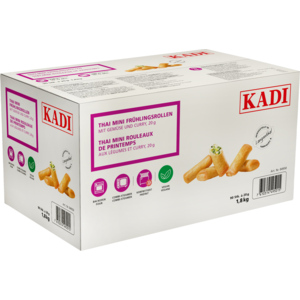 Kadi Mini Frühlingsrollen Thai mit Curry und Gemüse, TK, 90 x 20 g / 1,8 kg Kadi Mini Frühlingsrollen Thai mit Curry und Gemüse, TK, 90 x 20 g / 1,8 kg