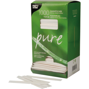 Papstar Pure Holzzahnstocher gehüllt 6,5 cm Pack zu 1000 Stück