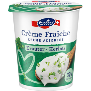 Emmi Crème fraîche, Sauerrahm mit Kräutern 30%, pasteurisiert, 180 g Emmi Crème fraîche, Sauerrahm mit Kräutern 30%, pasteurisiert, 180 g