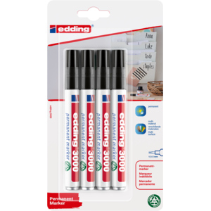 Edding Permanent-Marker 3000 schwarz, Pack à 4 Stück Edding Permanent-Marker 3000 schwarz, Pack à 4 Stück