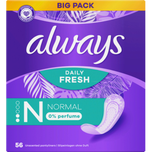 Always Slipeinlage Daily Fresh Normal, 0 % Duftstoffe, 56 Stück Always Slipeinlage Daily Fresh Normal, 0 % Duftstoffe, 56 Stück