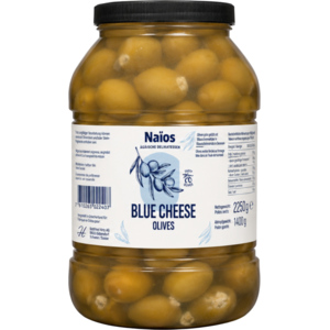 Naios Oliven grün gefüllt mit Blauschimmelkäse in Sonnenblumenöl, 2.25 kg Naios Oliven grün gefüllt mit Blauschimmelkäse in Sonnenblumenöl, 2.25 kg