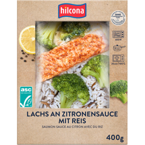 Hilcona Lachs an Zitronensauce mit Reis, 400 g Hilcona Lachs an Zitronensauce mit Reis, 400 g