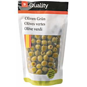 Quality Spanische Oliven, Manzanilla, gefüllt mit Paprikapaste, 6 x 600 g Quality Spanische Oliven, Manzanilla, gefüllt mit Paprikapaste, 6 x 600 g