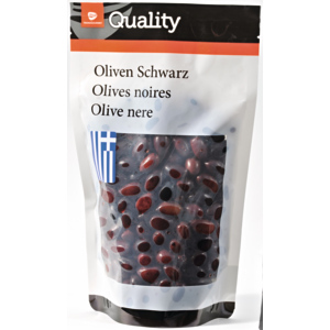 Quality Griechische Oliven, kleine Kalamata, schwarz, 6 x 600 g Quality Griechische Oliven, kleine Kalamata, schwarz, 6 x 600 g